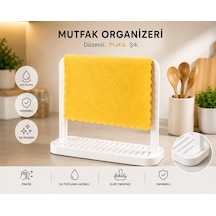Mutfak Organizeri Su Toplama Hazneli Tezgah Üstü Bez Ve Sünger Düzenleyici Minimal Tasarım 19 X 17 Cm Beyaz