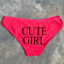 Kadın %95 Pamuklu Günlük Kullanım Seksi Yazılı Slip Neon Pembe/cute Girl
