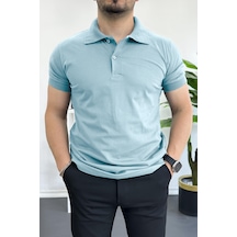 Erkek Slim Fit Düz Renk Pamuklu Soft Polo Tişört Açık Mavi Edw365 Acık Mavi