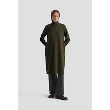 Armine Trend Kolları Ve Yakası Ribanalı Yarım Fermuarlı Crep Tunik Yeşil 25kt456 Yeşil