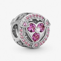 Nur Silver Aşkınızı Ortaya Çıkarın Parıldayan Kalpler Düğme Gümüş Charm - NUR-CM00298