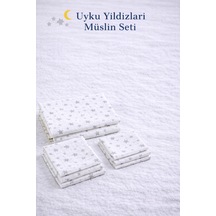 More Home % 100 Pamuk Müslin Örtü, Bebek Battaniyesi 5 Parça Set Yıldızlı Gri Beyaz Beyaz - Gri