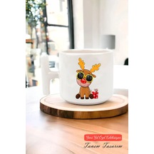 Yeni Yıl Yılbaşı Noel Tasarımlı T Kulp Seramik Kupa 43 Beyaz