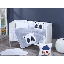 Lüx Sevimli Panda Figürlü Welsoft Battaniye + Yastık Gri