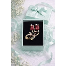 Kırmızı Gül Broş Şık Tasarım Taşlı Rose Brooch Hediye Kutulu Kadın Aksesuar 3 Renkli