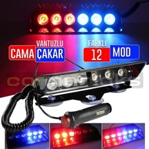 Tiger Marketing Araç Içi Vantuzlu Cama Çakar Kırmızı Mavi 6 Led 12 Farklı Mod