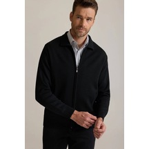 Erkek Siyah Regular Fit İçi Astarlı Fermuarlı Triko Hırka