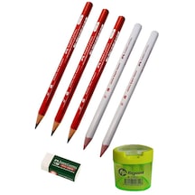 Jumbo Üçgen İlk Kalemim Seti Kurşun Kalem + Kırmızı Başlık Kalemi + Beyaz Silgi + Yeşil Kalemtıraş