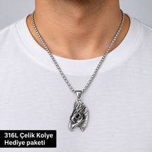 316l Çelik Erkek Kolye Kartal Başı Figürlü İşlemeli Zincirli Güçlü Tasarım Altın - Gümüş
