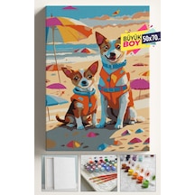 Sayılarla Boyama Seti Numaralı Tuval Fırça Boya Dahil Kasnaklı Set 50x70 Cm - Plaj Köpek