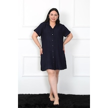 Akbeniz Büyük Beden Dokuma Düğmeli Lacivert Tunik Gecelik 1022-lacivert Lacivert