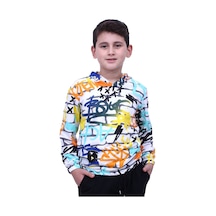 Fyk Kids Kapşonlu Desenli Unisex Sweatshirt Beyaz