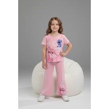Kız Çocuk Baskılı Bol Paça Takım Pembe