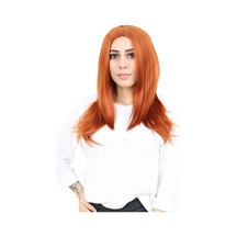 Kahkülsüz Fiber Sentetik Orta Boy Düz Peruk - Bakır Çok Renkli