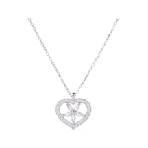 Nagiss Kalp Çiçek Model Zirkon Taşlı 925 Ayar Gümüş Kadın Kolye
