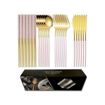 Ganzhoushop Ve Pembe Çelik Çatal Bıçak Takımı Ambition Altın 30 Adet - Paslanmaz Çelik 30 Nu Pembe