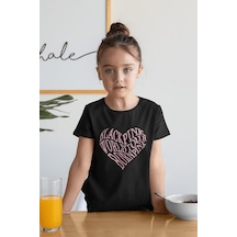 Sevbano Blackpink Kalp Baskılı Unisex Müzik Grubu Çocuk Tişört 1-12 Yaş Siyah