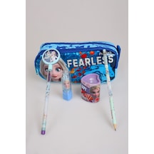 X Dekomus Fearless Collection Lisanslı Elsa Frozen Kırtasiye Seti Kalem Çantası,ruj Silgi,kalemtraş,kalem Altın