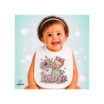 Bebekli Keten Bebek Mama Önlüğü Yumuşak - Emici - Yıkanabilir - Özel Tasarım P010 Çok Renkli