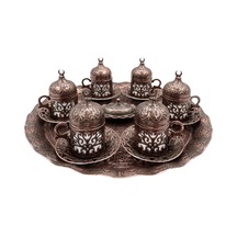 6 Kişilik Eskitme Zamak Döküm Fincan Seti