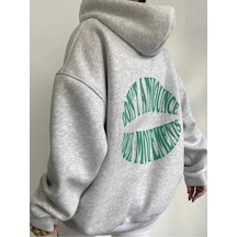 Dont Announce 3 İplik Kalın Kışlık Sweatshirt - Gri Baskılı Oversize Kapüşonlu Hoodie Gri