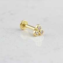 Glorria Altın Üç Taş Tragus Piercing Sarı
