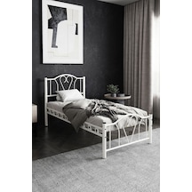 Argimo Orkide Tek Kişilik Ferforje Beyaz Metal Karyola 90x190