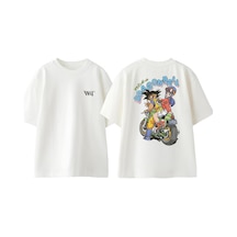 Thewert Dragon Ball Motor Tasarım Sırt Baskılı Pamuk Beyaz Oversize T-shirt