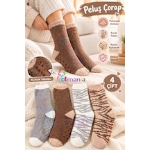 Footmania Kadın Peluş Kaydırmaz Tabanlı 4''çift Çorap Seti Extra Soft Kahverengi