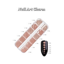 12'li Havyar Nail Art Charm Boncukları - Nail Art Çarm Süs Taşı - Protez Tırnak Süsü Rosa Gold