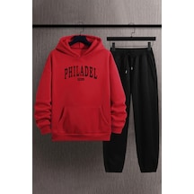 Uyguntarz Unisex Philadelphia Baskılı Eşofman Takımı Kırmızı