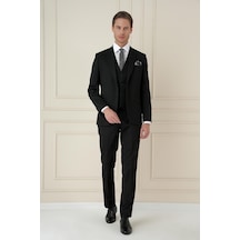 Efor Slim Fit Çift Yırtmaç Düz Siyah Klasik Takım Elbise Tk 913 Siyah