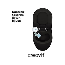 Creavit Free Rim-off Duroplast Yavaş Kapanan Klozet Kapaklı Kömür Karası Set Beyaz
