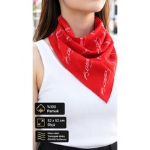 Herşeynota Atatürk İmza Desenli Kırmızı %100 Pamuk Fular Bandana 52x52 Cm Okul, Etkinlik, Tören, Gösteri Çok Renkli