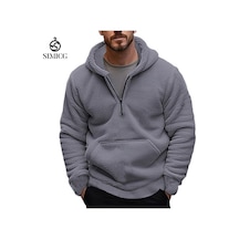 Erkekler İçin Sonbahar Ve Kışlık Rahat Büyük Beden Kapüşonlu Sweatshirt Gri
