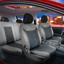 Seat İbiza Yarı Deri Oto Koltuk Kılıfı Ön Arka Set Gri Siyah Premium Seri Şhn