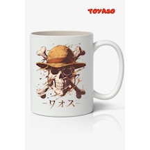 One Piece Logo Kurukafa Anime Temalı Beyaz Kupa Bardak Sevgiliye Arkadaşa Hediye Beyaz