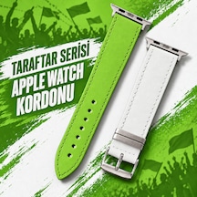 Goldoni Apple Watch Uyumlu Yeşil Beyaz İnce Hakiki Deri Taraftar Kordonu Metal Köprülü