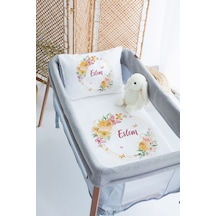 %100 Delux Pamuk Saten İsme Özel İsimli 70x120 Park Yatak Nevresim Seti Çiçek