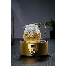 Modern Cam Demlik 550 Ml - Isıya Dayanıklı, Cam Süzgeçli Ve Altın Kulplu Çay Keyfi