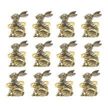 Homyl Tavşan Desenli Paskalya Peçete Halkaları Şükran Altın Altın