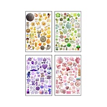 219 Adet 4 Sayfa Pembe, Mor, Sarı Ve Yeşil Renklerde Sticker Seti - Etiket Seti Scrapbook Bullet Journal Çok Renkli