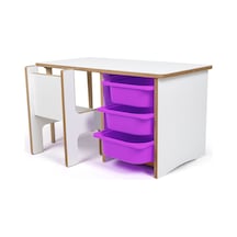3 Çekmeceli Oyun, Aktivite, Etkinlik Masası, Beyaz-lila, 18mm Mdf Beyaz - Lila