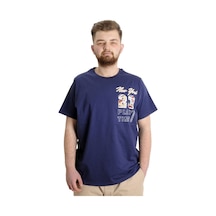 Mode Xl Büyük Beden Erkek T-Shirt New York 23113 Indigo 001