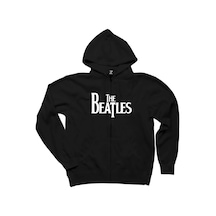 The Beatles Logo Siyah Fermuarlı Kapşonlu Sweatshirt Siyah