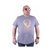 Starbattal Büyük Beden Sıfır Yaka Tişört Headphone 23172 Grı-Grı Çok Renkli