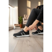 Enoch Erkek Günlük Spor Ayakkabı Nokta Detaylı Sneaker Fileli Hafif Taban Yürüyüş Modeli Siyah