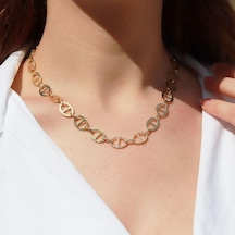 Trend Düğme Modeli Zirkon Taşlı Gold Kaplama Gümüş Kolye Gümüş