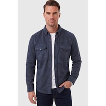 Deepsea Erkek Lacivert Çift Cep Süet Gömlek 2302329 Lacivert