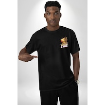 Basketbol Shaquille Oneal Star Ateş Topu Siyah Oversize Unisex Ön Sol Yan Minimal Baskılı Tişört Koyu Siyah